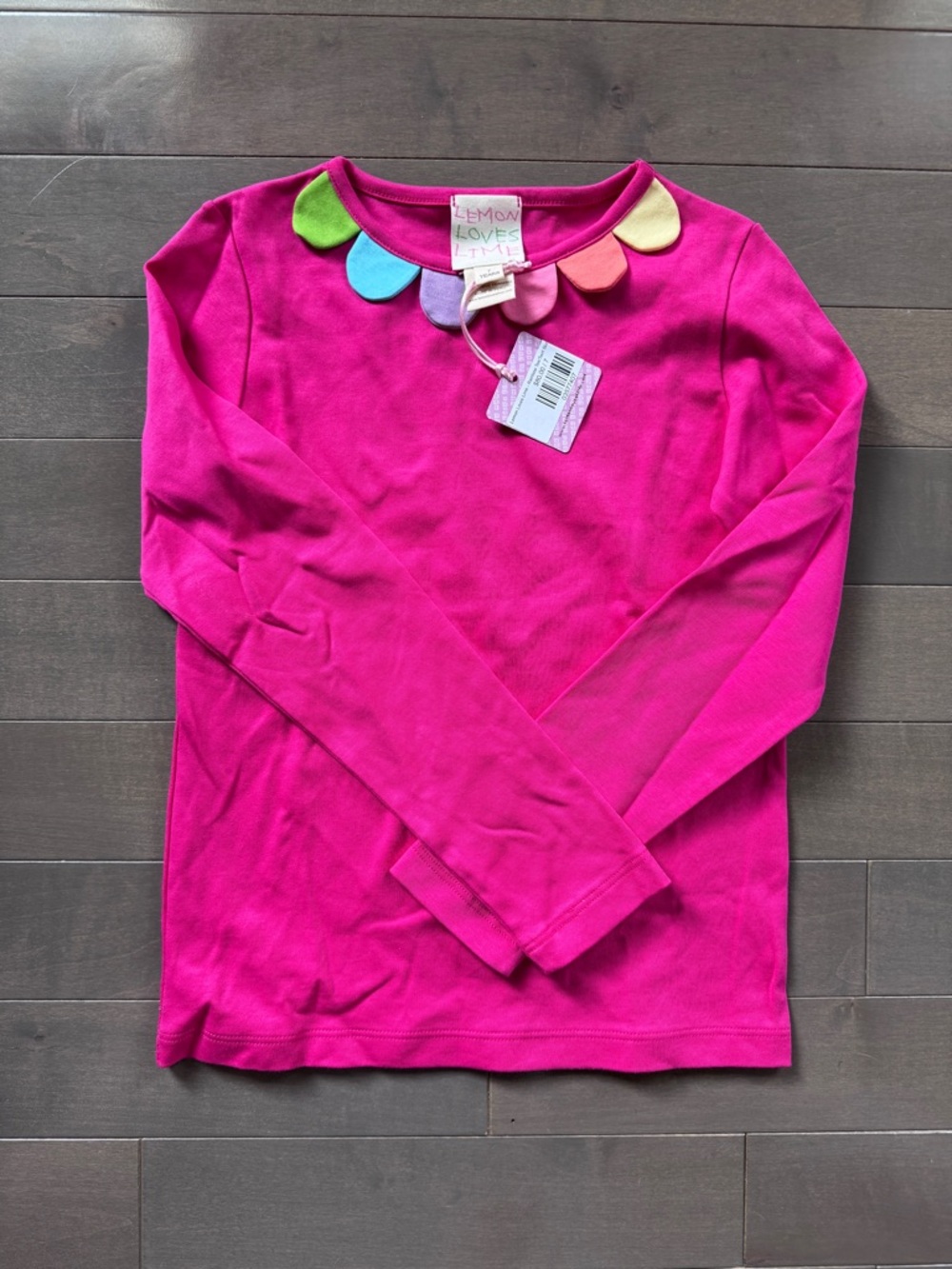 Lemon Loves Lime Hot Pink Long Sleeve Top with Rainbow Petal Collar